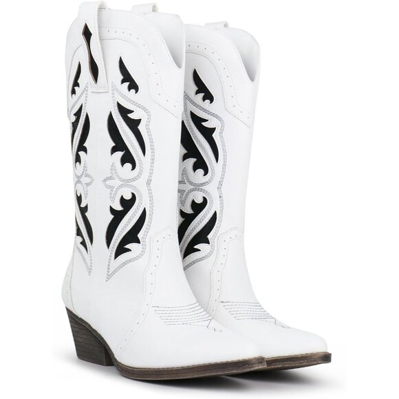 Brand New Women's White  Synthetic Leather Cowgirl Western Rodeo Boots - Picture 5 of 6